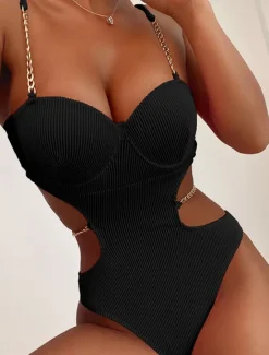 Discount Women's Swimwear Bikini 2 Piece Cheeky Swimsuit Backless Slim Vacation Beach Wear Solid Color V Neck Sleeveless Bathing Suits Women One-Pieces|Bikinis