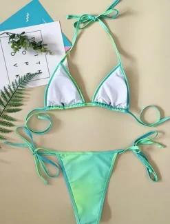 Outlet Women's Swimwear Bikini 2 Piece Cheeky Swimsuit Backless Slim Vacation Beach Wear Solid Color Halter Neck Sleeveless Bathing Suits Women Bikinis