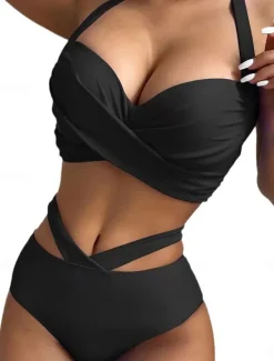 Sale Women's Swimwear Bikini 2 Piece Cheeky Swimsuit Backless Slim Vacation Beach Wear Graphic Halter Neck Sleeveless Bathing Suits Women Bikinis