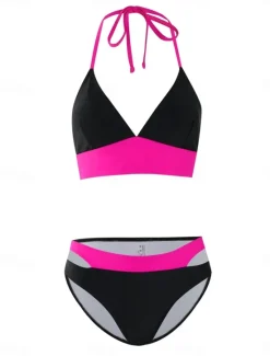 New Women's Swimwear Bikini 2 Piece Cheeky Swimsuit Backless High Waist Slim Vacation Beach Wear Color Block Halter Neck Sleeveless Bathing Suits Women Bikinis