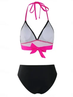 New Women's Swimwear Bikini 2 Piece Cheeky Swimsuit Backless High Waist Slim Vacation Beach Wear Color Block Halter Neck Sleeveless Bathing Suits Women Bikinis
