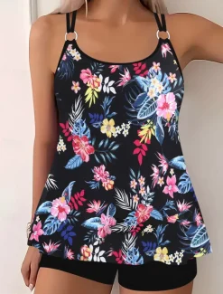 Clearance Women's Swimwear Bikini 2 Piece Boy Leg Swimsuit Backless Slim Vacation Beach Wear Graphic U Neck Sleeveless Bathing Suits Women Tankinis|Bikinis