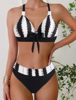 Best Women's Swimwear Bikini 2 Piece Cheeky Swimsuit Backless Slim Vacation Beach Wear Graphic V Neck Sleeveless Bathing Suits Women Bikinis