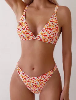 New Women's Swimwear Bikini 2 Piece Cheeky Swimsuit Backless Slim Vacation Beach Wear Floral V Neck Sleeveless Bathing Suits Women Bikinis|Leopard Swimwear