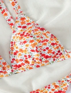 New Women's Swimwear Bikini 2 Piece Cheeky Swimsuit Backless Slim Vacation Beach Wear Floral V Neck Sleeveless Bathing Suits Women Bikinis|Leopard Swimwear