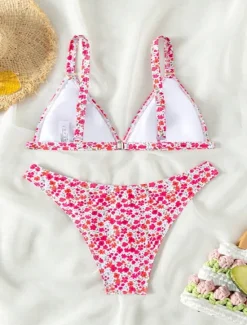New Women's Swimwear Bikini 2 Piece Cheeky Swimsuit Backless Slim Vacation Beach Wear Floral V Neck Sleeveless Bathing Suits Women Bikinis|Leopard Swimwear