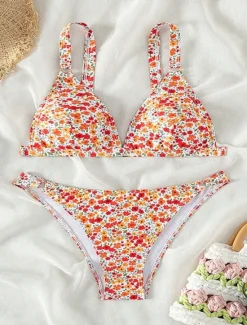 New Women's Swimwear Bikini 2 Piece Cheeky Swimsuit Backless Slim Vacation Beach Wear Floral V Neck Sleeveless Bathing Suits Women Bikinis|Leopard Swimwear