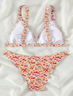 New Women's Swimwear Bikini 2 Piece Cheeky Swimsuit Backless Slim Vacation Beach Wear Floral V Neck Sleeveless Bathing Suits Women Bikinis|Leopard Swimwear