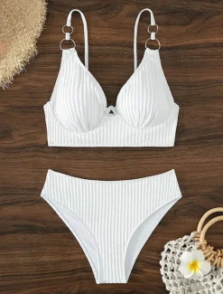Outlet Women's Swimwear Bikini 2 Piece Cheeky Swimsuit Backless Slim Vacation Beach Wear Solid Color V Neck Sleeveless Bathing Suits Women Bikinis