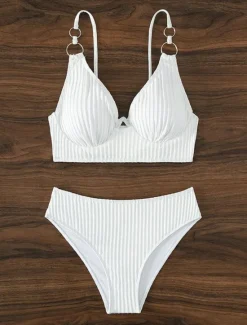 Outlet Women's Swimwear Bikini 2 Piece Cheeky Swimsuit Backless Slim Vacation Beach Wear Solid Color V Neck Sleeveless Bathing Suits Women Bikinis