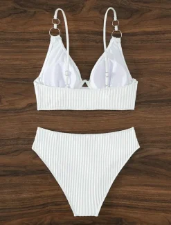 Outlet Women's Swimwear Bikini 2 Piece Cheeky Swimsuit Backless Slim Vacation Beach Wear Solid Color V Neck Sleeveless Bathing Suits Women Bikinis