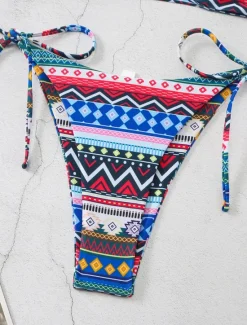 New Women's Swimwear Bikini 2 Piece Thong Swimsuit Backless High Waist Slim Vacation Vintage Geometric Halter Neck Sleeveless Bathing Suits Women Bikinis