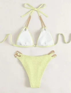 Clearance Women's Swimwear Bikini 2 Piece Cheeky Swimsuit Backless Slim Vacation Beach Wear Solid Color Halter Neck Sleeveless Bathing Suits Women Bikinis