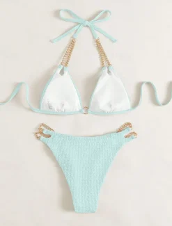 Clearance Women's Swimwear Bikini 2 Piece Cheeky Swimsuit Backless Slim Vacation Beach Wear Solid Color Halter Neck Sleeveless Bathing Suits Women Bikinis