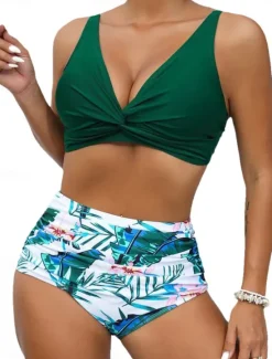Sale Women's Swimwear Bikini 2 Piece Cheeky Swimsuit Backless Slim Vacation Beach Wear Floral Graphic U Neck Sleeveless Bathing Suits Women Bikinis