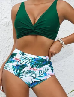Sale Women's Swimwear Bikini 2 Piece Cheeky Swimsuit Backless Slim Vacation Beach Wear Floral Graphic U Neck Sleeveless Bathing Suits Women Bikinis