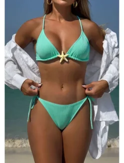 Women's Swimwear Bikini 2 Piece Swimsuit Backless Tropical Beach Wear Plain Halter Neck Sleeveless Bathing Suits Women Bikinis