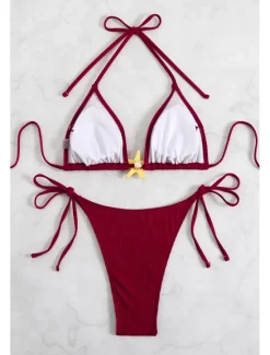 Women's Swimwear Bikini 2 Piece Swimsuit Backless Tropical Beach Wear Plain Halter Neck Sleeveless Bathing Suits Women Bikinis