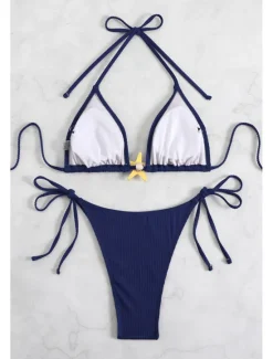 Women's Swimwear Bikini 2 Piece Swimsuit Backless Tropical Beach Wear Plain Halter Neck Sleeveless Bathing Suits Women Bikinis