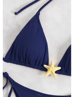 Women's Swimwear Bikini 2 Piece Swimsuit Backless Tropical Beach Wear Plain Halter Neck Sleeveless Bathing Suits Women Bikinis