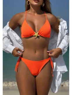 Women's Swimwear Bikini 2 Piece Swimsuit Backless Tropical Beach Wear Plain Halter Neck Sleeveless Bathing Suits Women Bikinis