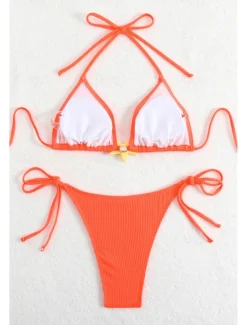 Women's Swimwear Bikini 2 Piece Swimsuit Backless Tropical Beach Wear Plain Halter Neck Sleeveless Bathing Suits Women Bikinis
