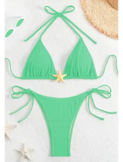 Women's Swimwear Bikini 2 Piece Swimsuit Backless Tropical Beach Wear Plain Halter Neck Sleeveless Bathing Suits Women Bikinis