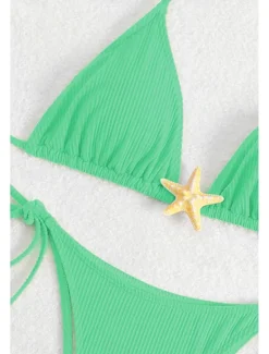 Women's Swimwear Bikini 2 Piece Swimsuit Backless Tropical Beach Wear Plain Halter Neck Sleeveless Bathing Suits Women Bikinis