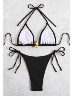 Women's Swimwear Bikini 2 Piece Swimsuit Backless Tropical Beach Wear Plain Halter Neck Sleeveless Bathing Suits Women Bikinis