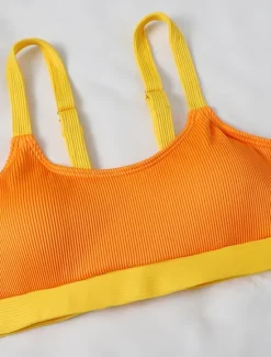Best Women's Swimwear Bikini 2 Piece Cheeky Swimsuit Backless Slim Vacation Beach Wear Solid Color U Neck Sleeveless Bathing Suits Women Bikinis