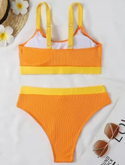 Best Women's Swimwear Bikini 2 Piece Cheeky Swimsuit Backless Slim Vacation Beach Wear Solid Color U Neck Sleeveless Bathing Suits Women Bikinis