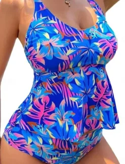 Clearance Women's Swimwear Bikini 2 Piece Cheeky Swimsuit Backless Tummy Control High Waist Slim Vacation Beach Wear Graphic U Neck Sleeveless Bathing Suits Women Bikinis