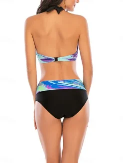 Online Women's Swimwear Bikini 2 Piece Cheeky Swimsuit Backless Slim Vacation Beach Wear Ombre V Neck Sleeveless Bathing Suits Women Bikinis|Colorful Swimwear