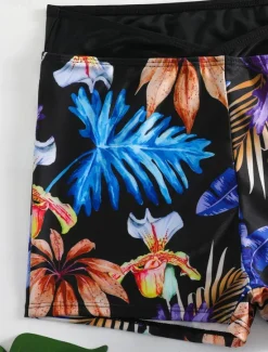 Clearance Women's Swimwear Bikini 2 Piece Boy Leg Swimsuit Backless High Waist Slim Vacation Beach Wear Floral Leaves V Neck Sleeveless Bathing Suits Women Bikinis
