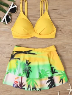New Women's Swimwear Bikini 2 Piece Boy Leg Swimsuit Backless Slim Vacation Beach Wear Tropical V Neck Sleeveless Bathing Suits Women Bikinis