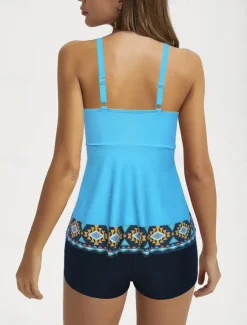 New Women's Swimwear Bikini 2 Piece Boy Leg Swimsuit Backless High Waist Slim Vacation Beach Wear Graphic U Neck Sleeveless Bathing Suits Women Bikinis|Tankinis