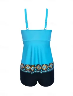 New Women's Swimwear Bikini 2 Piece Boy Leg Swimsuit Backless High Waist Slim Vacation Beach Wear Graphic U Neck Sleeveless Bathing Suits Women Bikinis|Tankinis