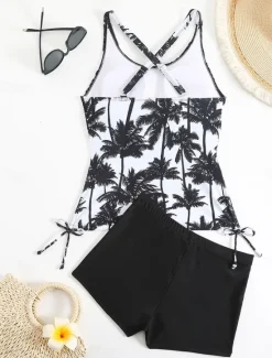 Women's Swimwear Bikini 2 Piece Boy Leg Swimsuit Backless Slim Vacation Beach Wear Graphic U Neck Sleeveless Bathing Suits Women Tankinis|Bikinis
