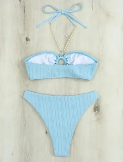 New Women's Swimwear Bikini 2 Piece Cheeky Swimsuit Backless Slim Vacation Beach Wear Solid Color Halter Neck Sleeveless Bathing Suits Women Bikinis