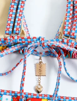 Women's Swimwear Bikini 2 Piece Cheeky Swimsuit Backless Slim Vacation Beach Wear Graphic Color Block V Neck Sleeveless Bathing Suits Women Bikinis