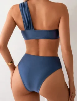 Outlet Women's Swimwear Bikini 2 Piece Cheeky Swimsuit Backless High Waist Slim Vacation Beach Wear Floral Asymmetric Neck Sleeveless Bathing Suits Women Bikinis