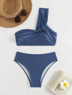 Outlet Women's Swimwear Bikini 2 Piece Cheeky Swimsuit Backless High Waist Slim Vacation Beach Wear Floral Asymmetric Neck Sleeveless Bathing Suits Women Bikinis
