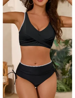 Clearance Women's Swimwear Bikini 2 Piece Swimsuit Ruched Backless Tropical Beach Wear Color Block U Neck Sleeveless Bathing Suits Women Bikinis