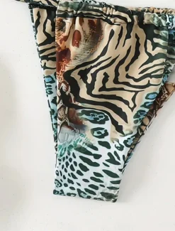 Sale Women's Swimwear Bikini 2 Piece Thong Swimsuit Backless Slim Vacation Beach Wear Leopard V Neck Sleeveless Bathing Suits Women Leopard Swimwear|Bikinis