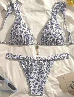 Sale Women's Swimwear Bikini 2 Piece Thong Swimsuit Backless Slim Vacation Beach Wear Leopard V Neck Sleeveless Bathing Suits Women Leopard Swimwear|Bikinis