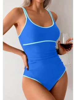 Women's Swimwear Bikini 2 Piece Swimsuit Backless Patchwork Tropical Beach Wear Color Block U Neck Sleeveless Bathing Suits Women Bikinis
