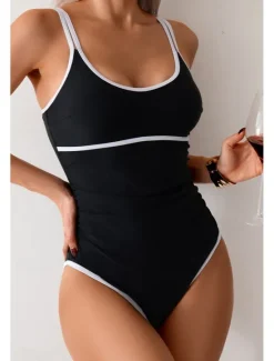 Women's Swimwear Bikini 2 Piece Swimsuit Backless Patchwork Tropical Beach Wear Color Block U Neck Sleeveless Bathing Suits Women Bikinis