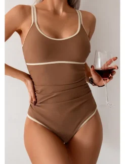Women's Swimwear Bikini 2 Piece Swimsuit Backless Patchwork Tropical Beach Wear Color Block U Neck Sleeveless Bathing Suits Women Bikinis