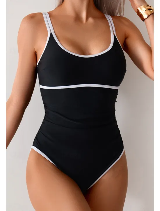 Women's Swimwear Bikini 2 Piece Swimsuit Backless Patchwork Tropical Beach Wear Color Block U Neck Sleeveless Bathing Suits Women Bikinis
