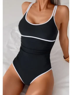 Women's Swimwear Bikini 2 Piece Swimsuit Backless Patchwork Tropical Beach Wear Color Block U Neck Sleeveless Bathing Suits Women Bikinis